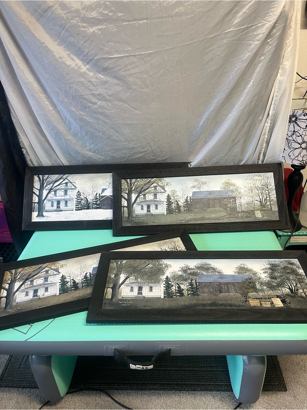 Authentic Billy Jacobs Set of 4 Four Seasons 33x13 Black Wood Frame Prints